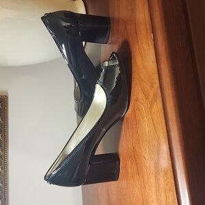Anne Klein Meredith Black Patent Peep Toe Pumps